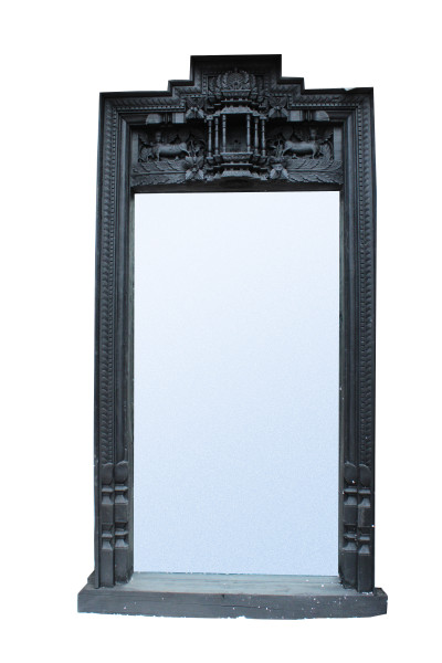 Ancien cadre de devanture - miroir. Noir. Inde
