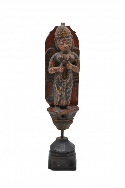 Ancienne figurine en bois sculpté sur socle - Inde