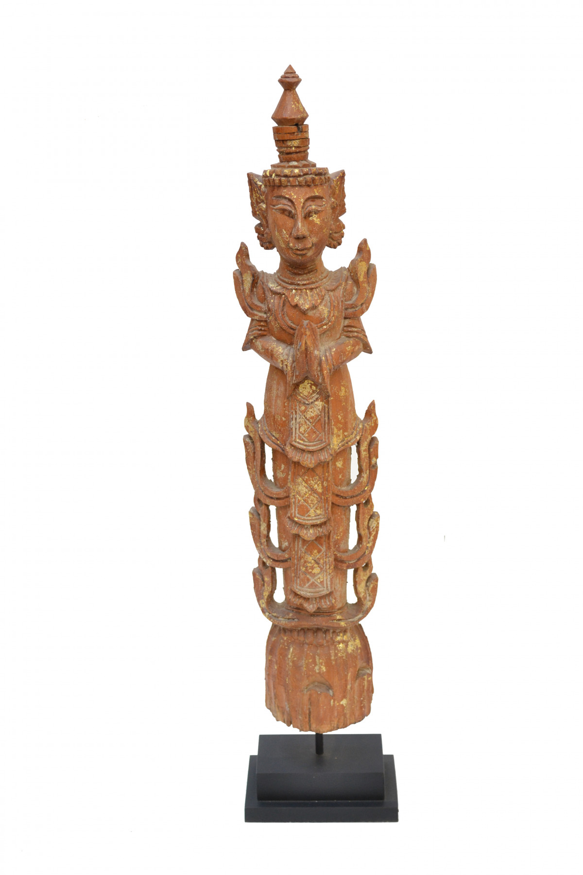 statuette de gardien de temple Thaï en bois de teck doré 1