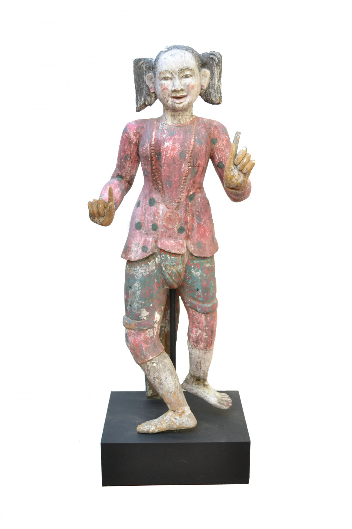 Ancienne statuette de  Danseur Birman en bois patiné monté sur socle 1