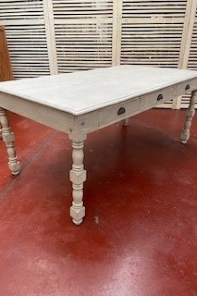 Distressed Wooden Dining Table – Grey Finish – 6 Drawers – Vintage Style