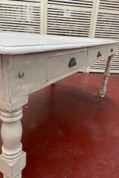 Distressed Wooden Dining Table – Grey Finish – 6 Drawers – Vintage Style