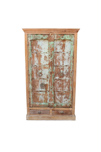 Meuble ancienne porte patiné 2 tiroirs. Inde