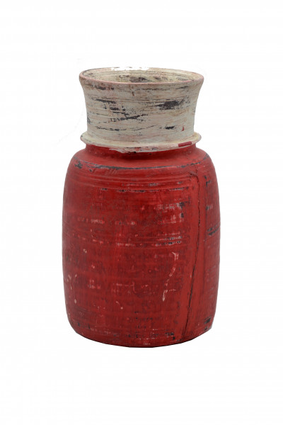 Pot de conservation en bois peint en rouge 